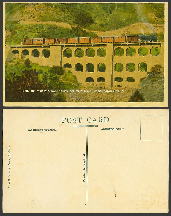 India Old Postcard Big Galleries on Line near DHORAMPUR Train Railway Bridge N.4