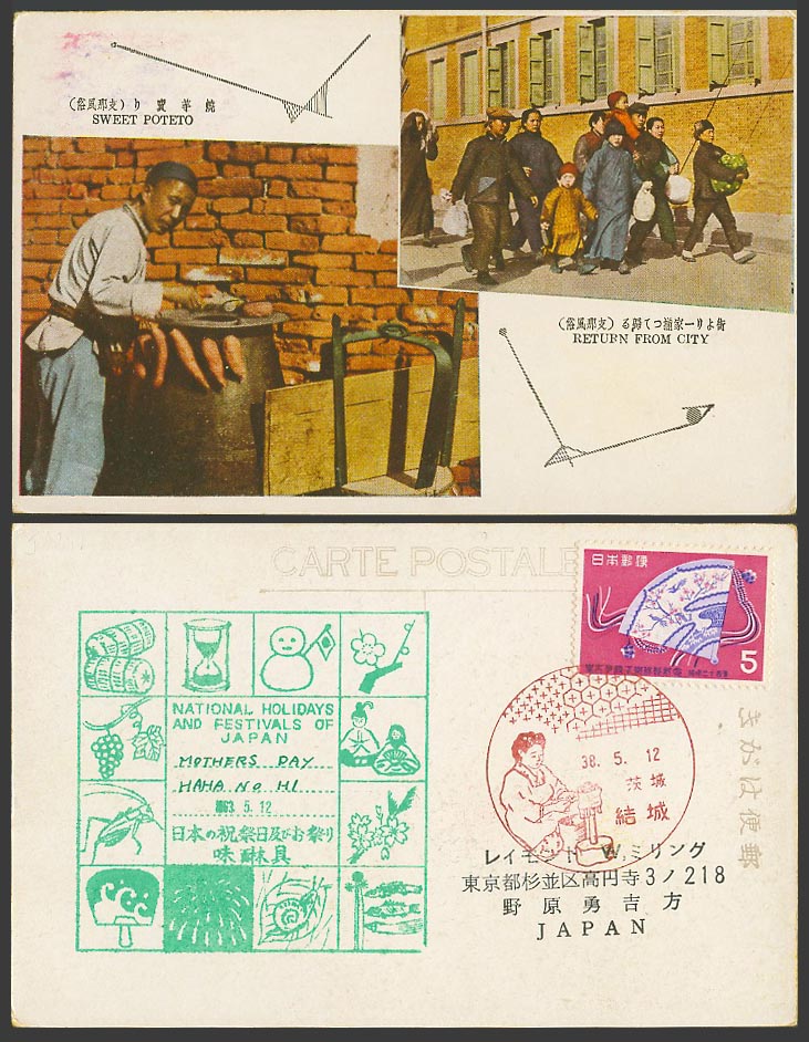 China 5s 1963 Old Postcard Roadside Sweet Potato Seller Chinese Return from City