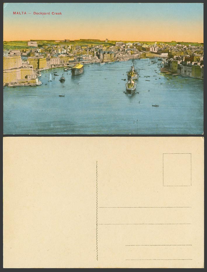 Malta Maltese Old Colour Postcard Dockyard Creek, Valletta, Ships Boats Warships