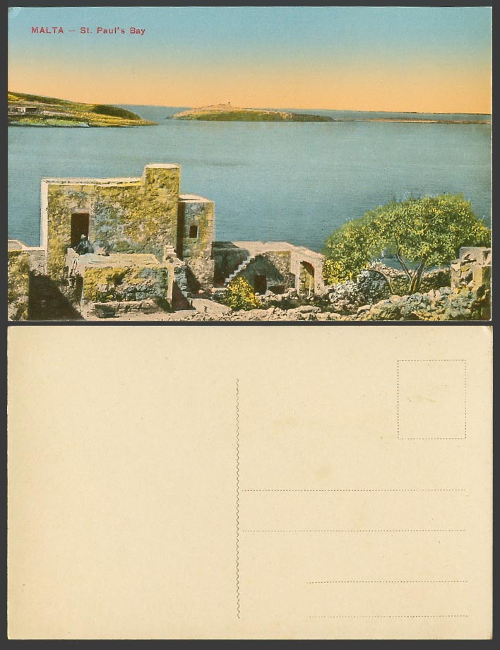 Malta Maltese Old Colour Postcard Saint St. Paul's Bay, Panorama General View
