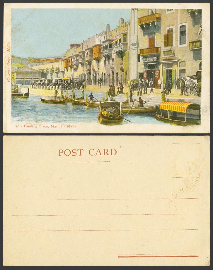 Malta Old Colour Postcard Landing Place Marina Valletta, DGHAISA Native Boats 10