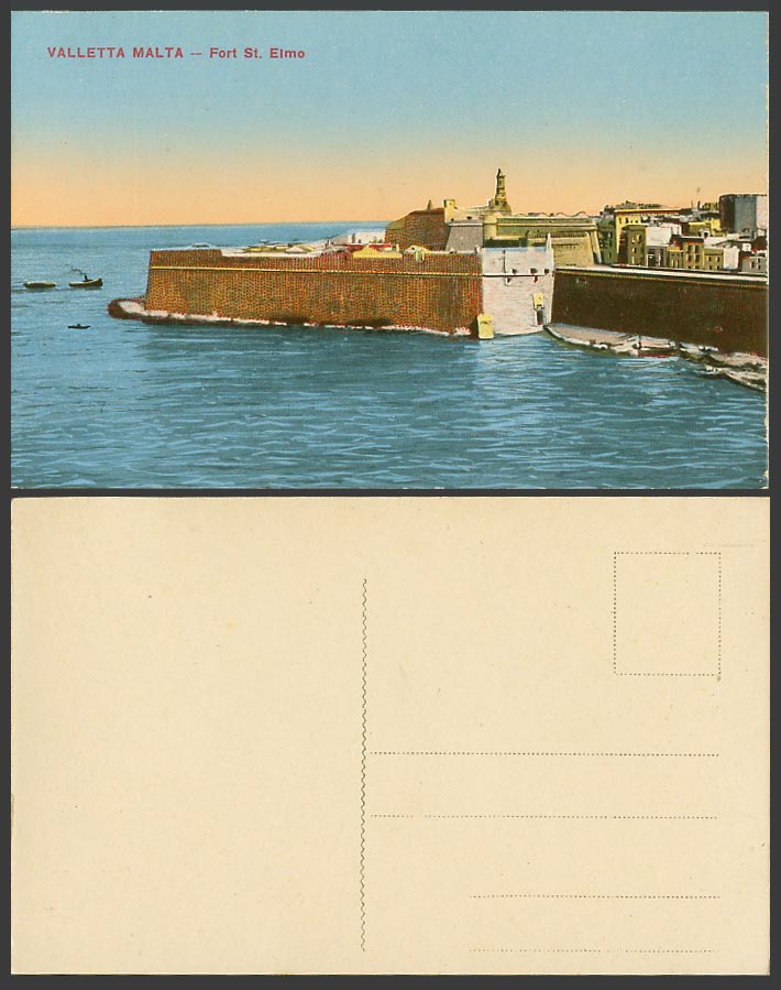 Malta Maltese Old Colour Postcard Valletta Fort St. Elmo Fortress Panorama Ships