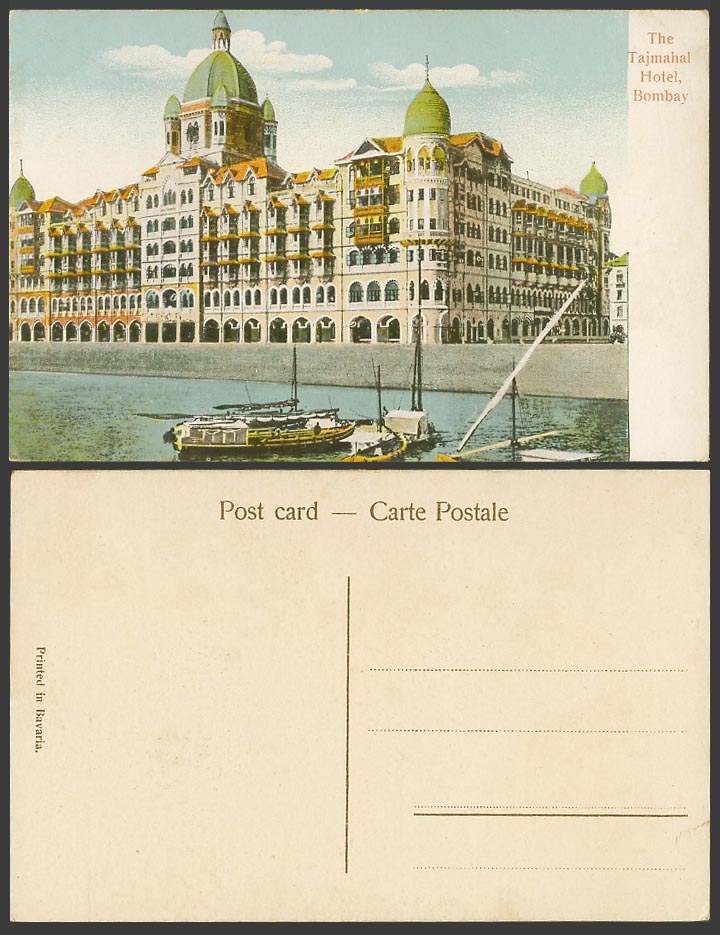 India Old Colour Postcard The Tajmahal Hotel TAJ MAHAL PALACE HOTEL Bombay Boats
