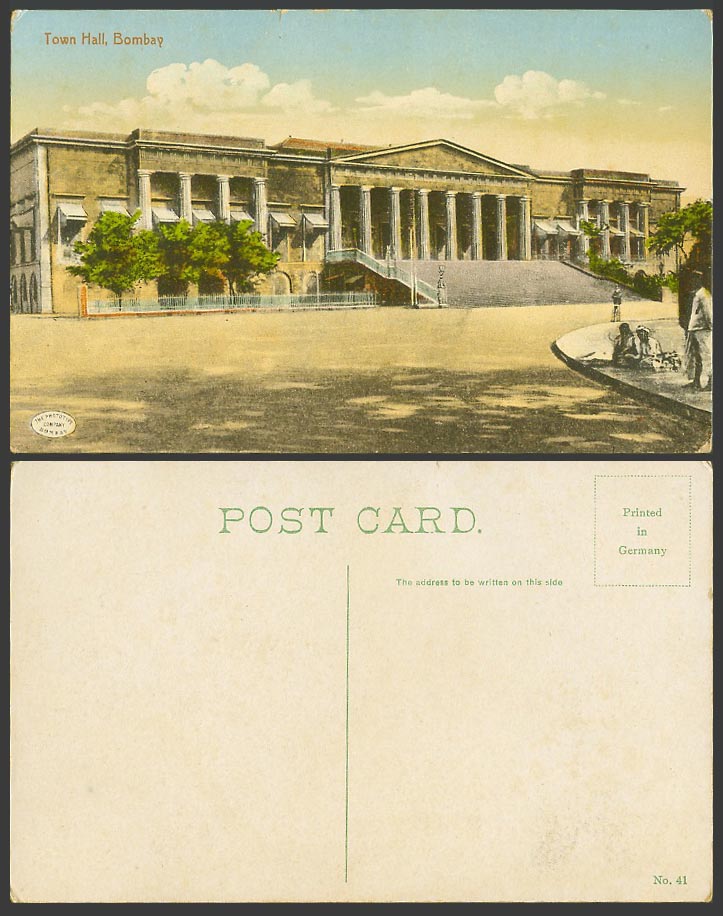 India Old Colour Postcard TOWN HALL, BOMBAY, Street Scene, The Phototype Company