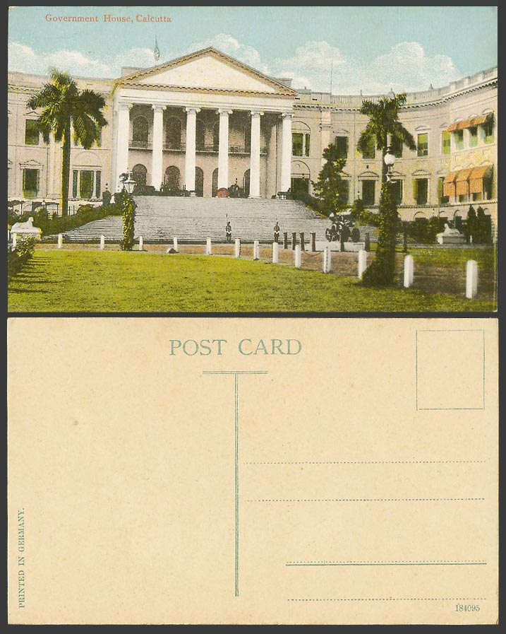 India Old Colour Postcard Government House Calcutta, Guards Cannon Steps, 184095