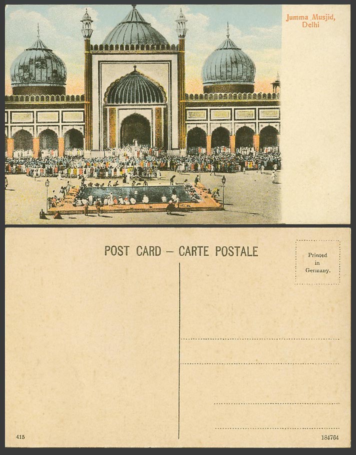 India Old Colour Postcard Jumma Musjid Delhi, Mohamedans Prayer Fountain & Crowd