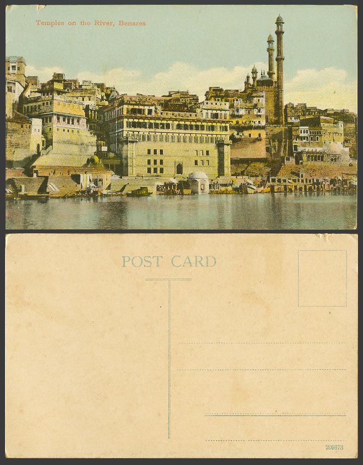 India Old Colour Postcard Temple on The River Ganges Benares Panorama No. 209673