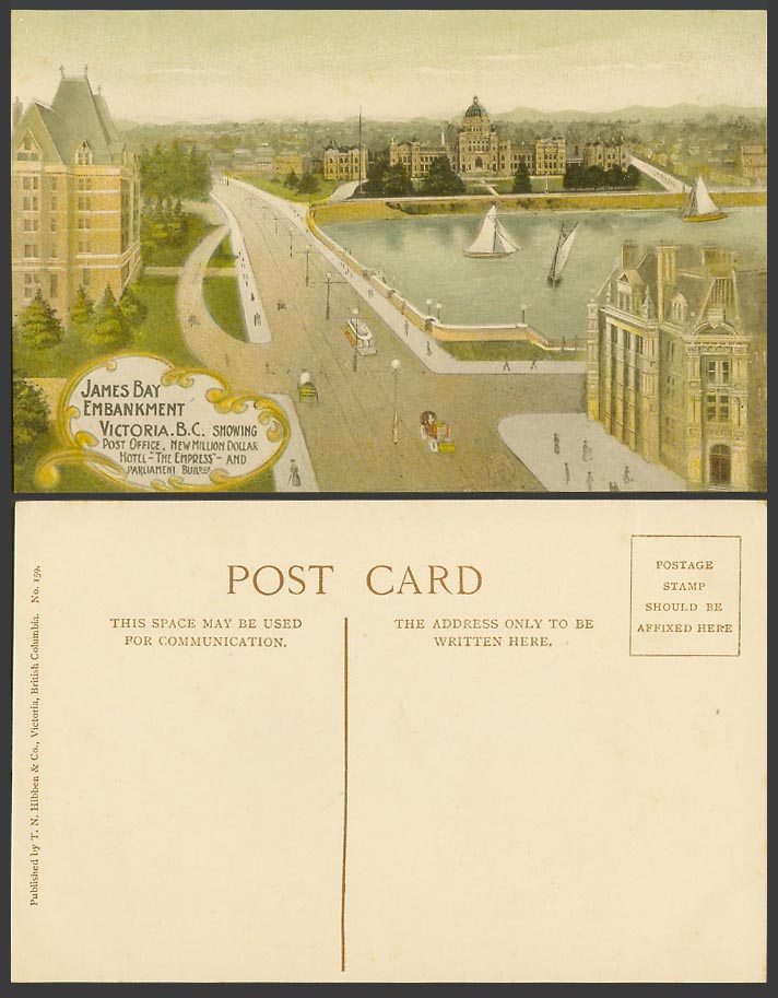 Canada Old Postcard James Bay Embankment Vic. Post Office N Million Dollar Hotel