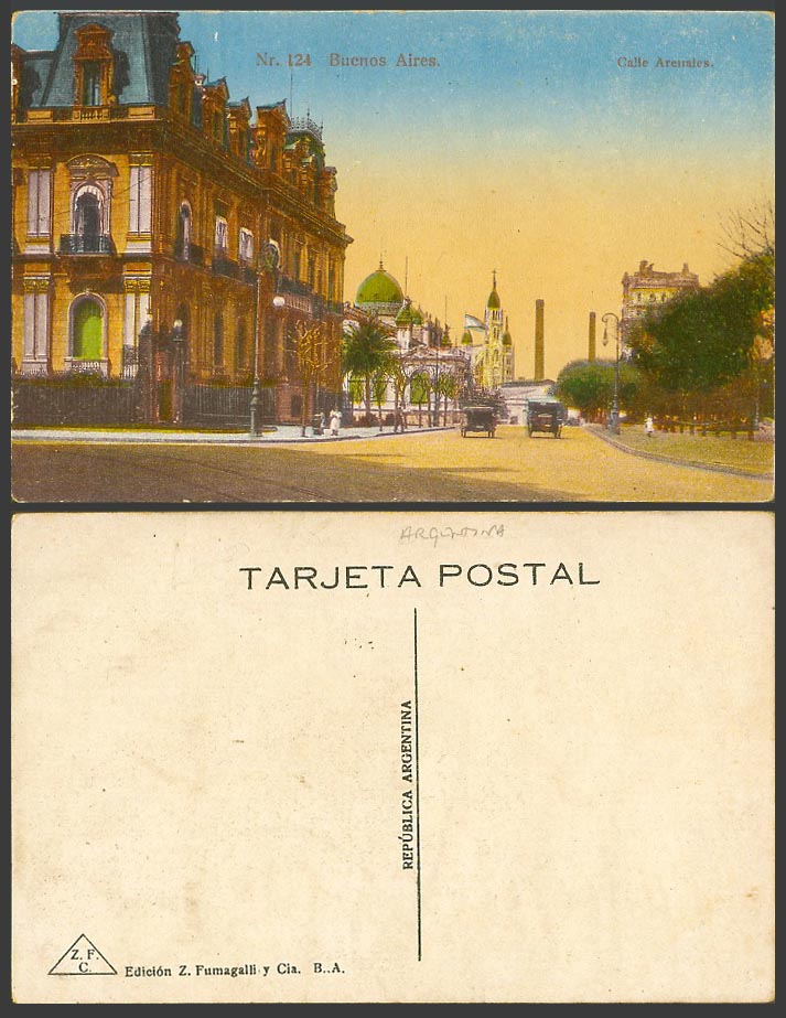 Argentina Old Colour Postcard Buenos Aires Calle Arenales Street Scene Cars ZFC