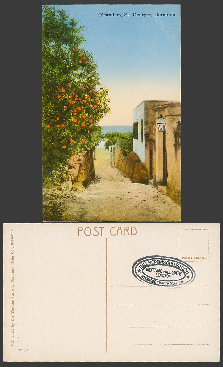 Bermuda Old Colour Postcard Oleanders St. Georges Road Street Scene Flowers 27.