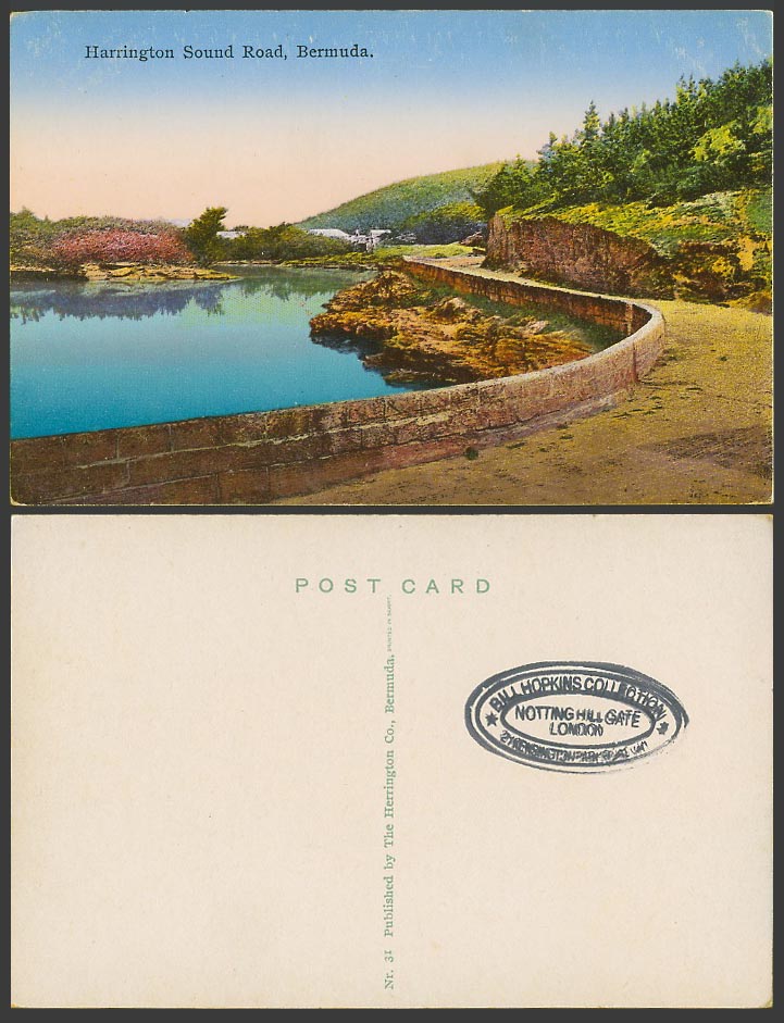 Bermuda Old Colour Postcard Harrington Sound Road Street Scene by Lake or River