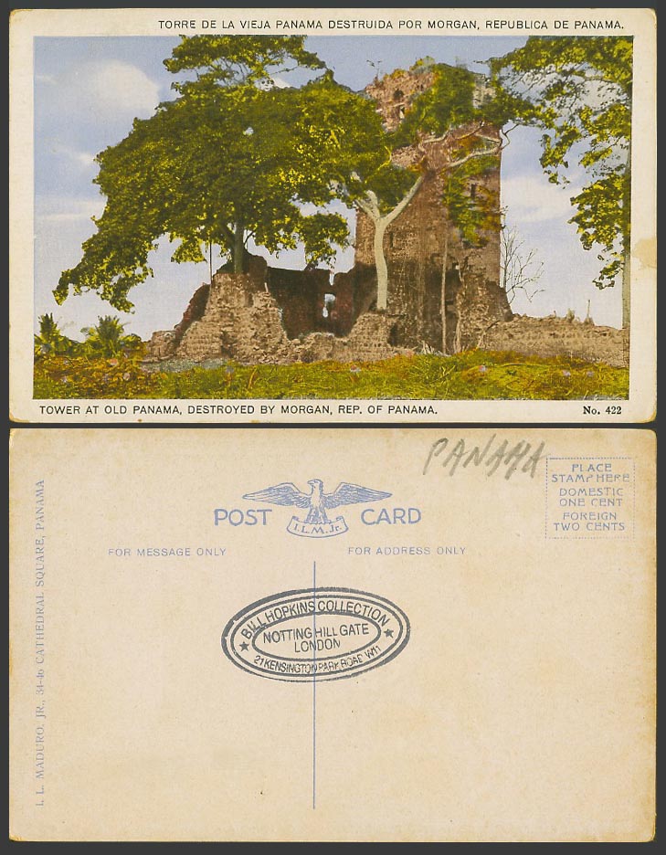 Panama Old Colour Postcard Tower at Old Panama, destroyed by Morgan. Ruins N.422