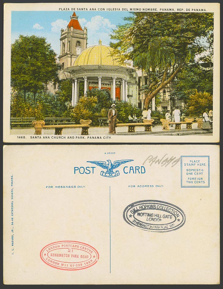 Panama Old Colour Postcard Santa Ana Church and Park Panama City, Plaza, Iglesia