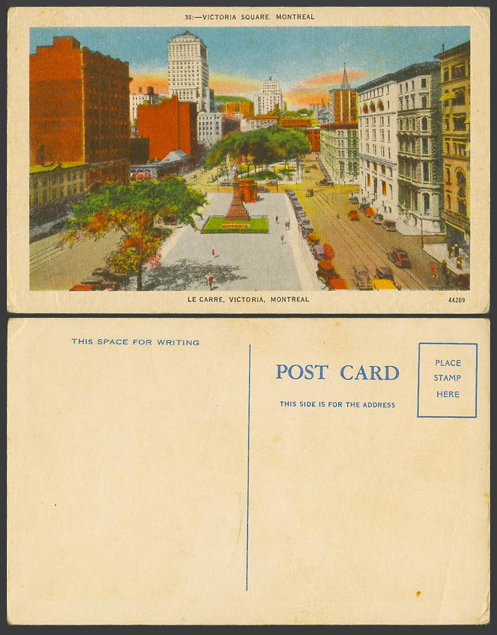 Canada Old Colour Postcard Montreal Le Carre Victoria Square Street Scene Garden