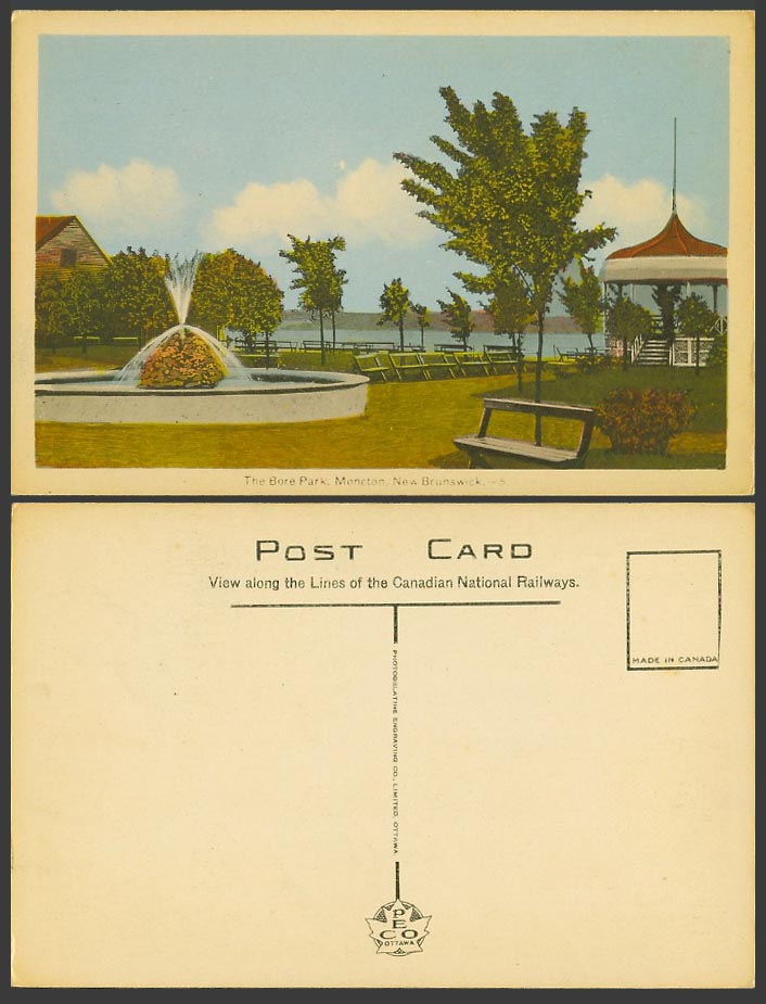 Canada Old Colour Postcard Bore Park, Moncton, New Brunswick, Fountain Bandstand