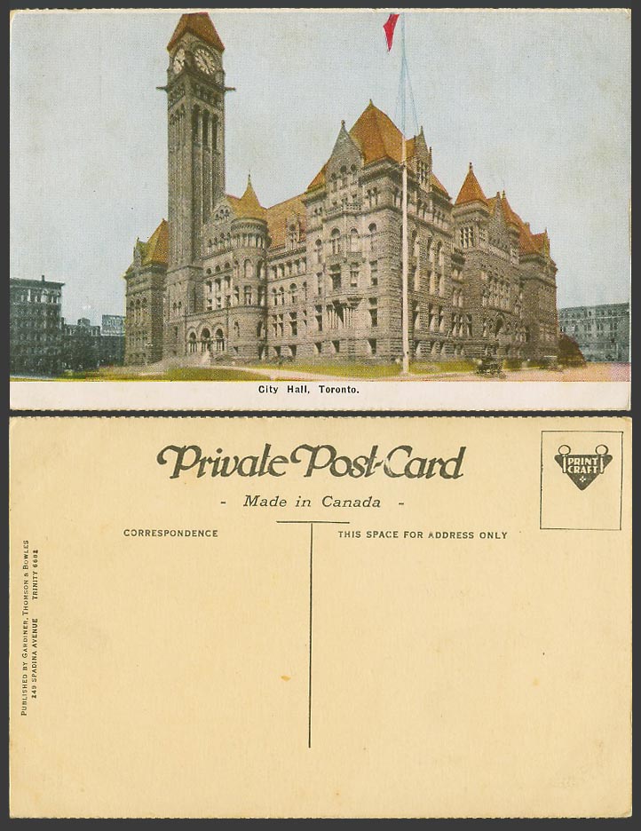 Canada Old Colour Postcard City Hall Toronto, Clock Tower, Street Scene, Ontario