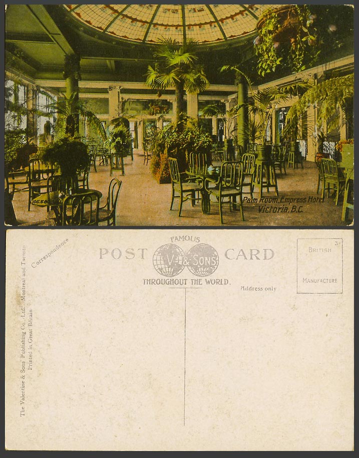 Canada Old Colour Postcard Palm Room, Empress Hotel Interior, Victoria, B.C.