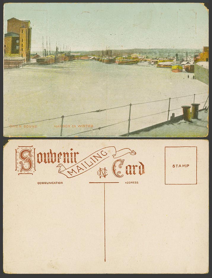 Canada Old Colour Postcard Owen Sound, Harbour Harbor in Winter Steamers Ontario
