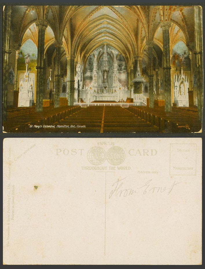 Canada Old Colour Postcard St. Mary's Cathedral Interior, Hamilton, Ont. Ontario