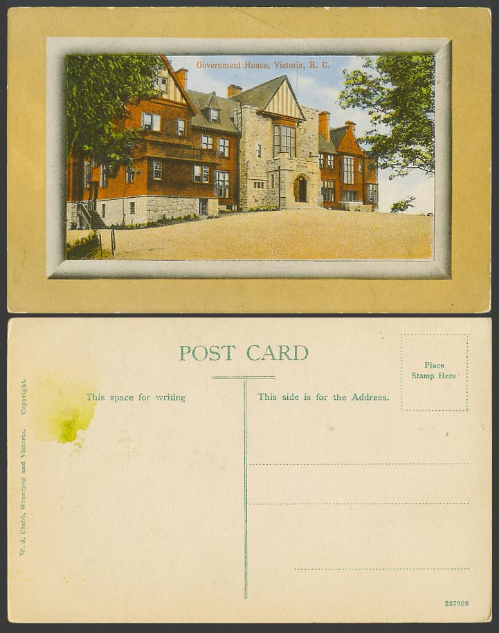 Canada Old Colour Postcard Government House, Victoria, B.C. British Columbia