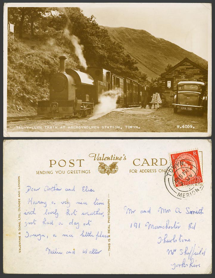Tal-Y-Llyn Locomotive Train at Abergynolwyn Station Towyn Car Old Photo Postcard