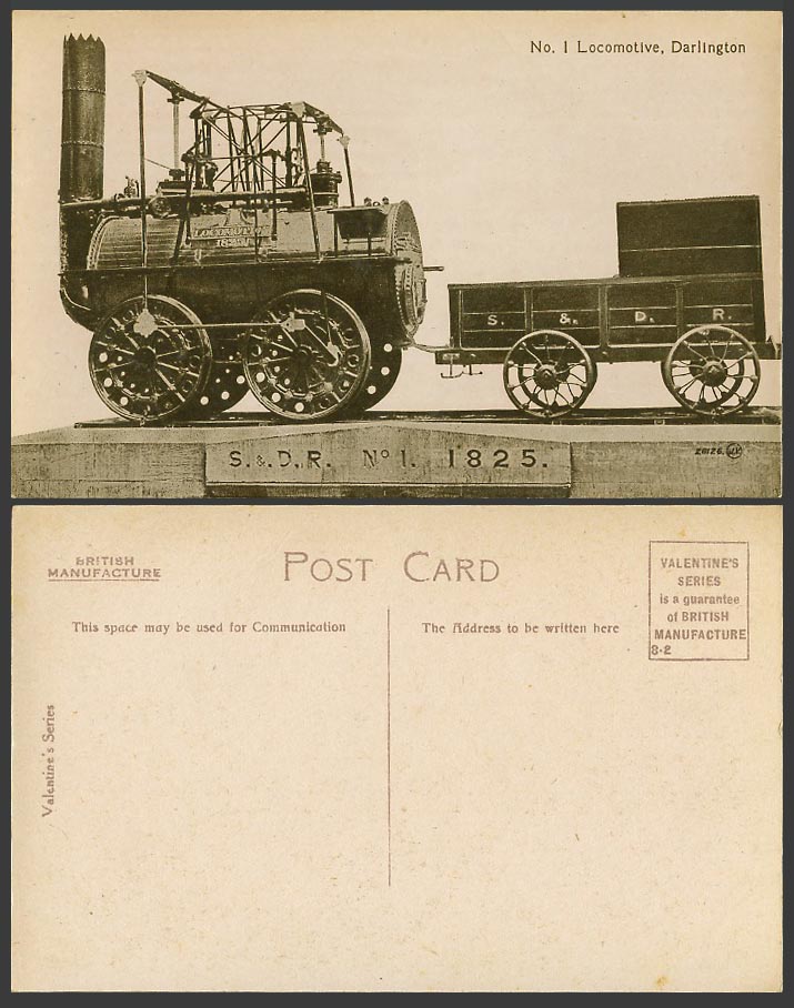 Train No.1 Locomotive Engine Darlington S. & D.R. 1825 Old Real Photo Postcard