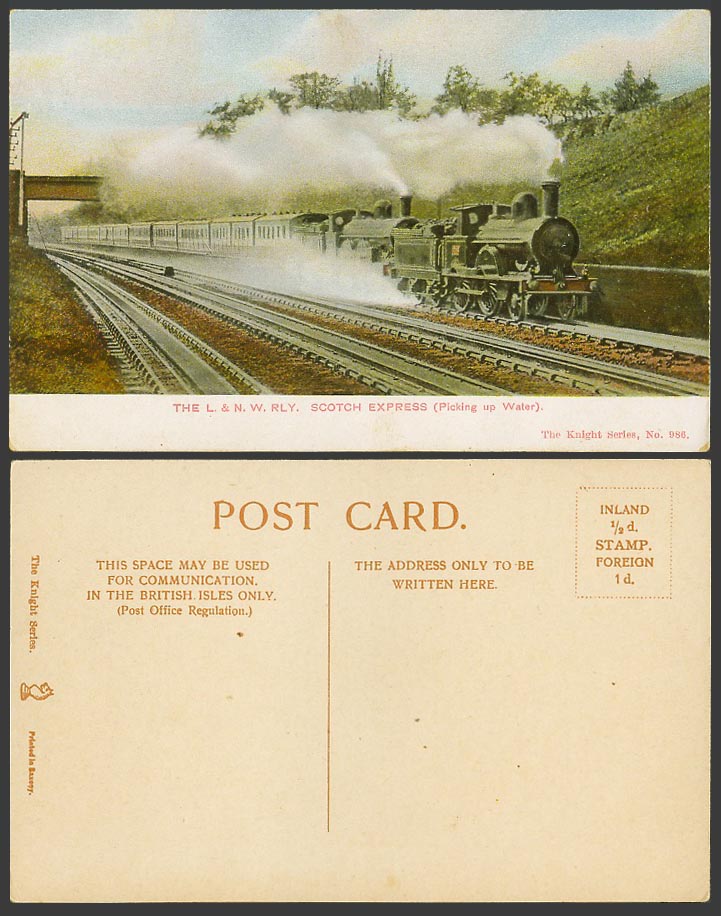 Scotch Express, L&NW Rly. Railway Locomotive Train Picking up Water Old Postcard
