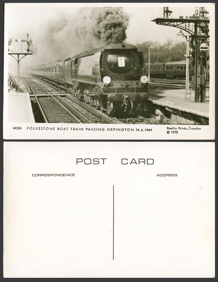 Folkestone Boat Train Passing Orpington Station 14.4. 1949 Postcard Locomotive