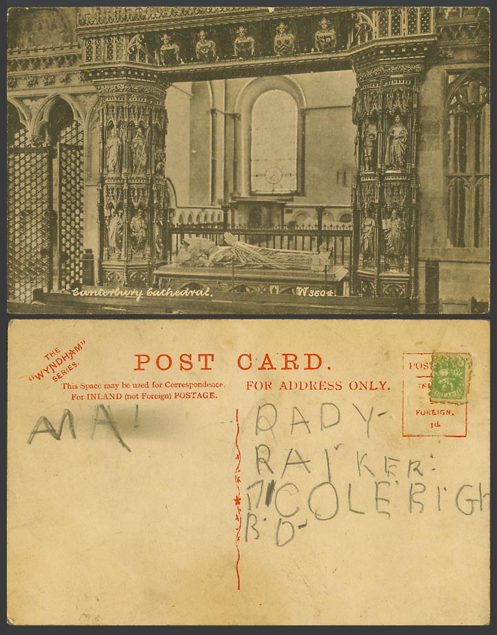 Kent CANTERBURY CATHEDRAL Interior Old Postcard Tiny Tots, Wyndham Series W3604