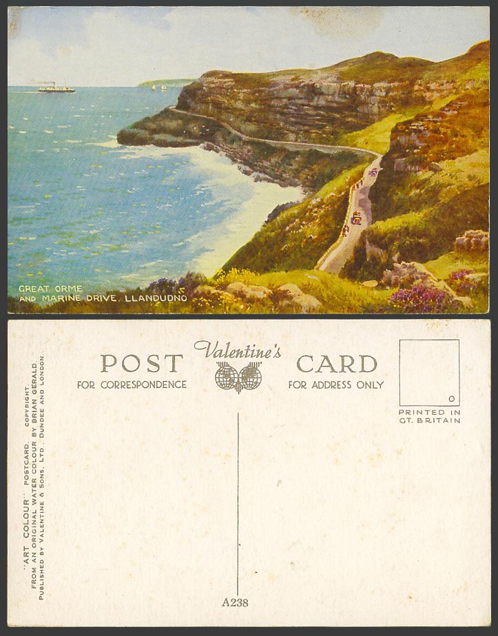Llandudno Great Orme & Marine Drive, Wales Cliffs Ship Artist Drawn Old Postcard