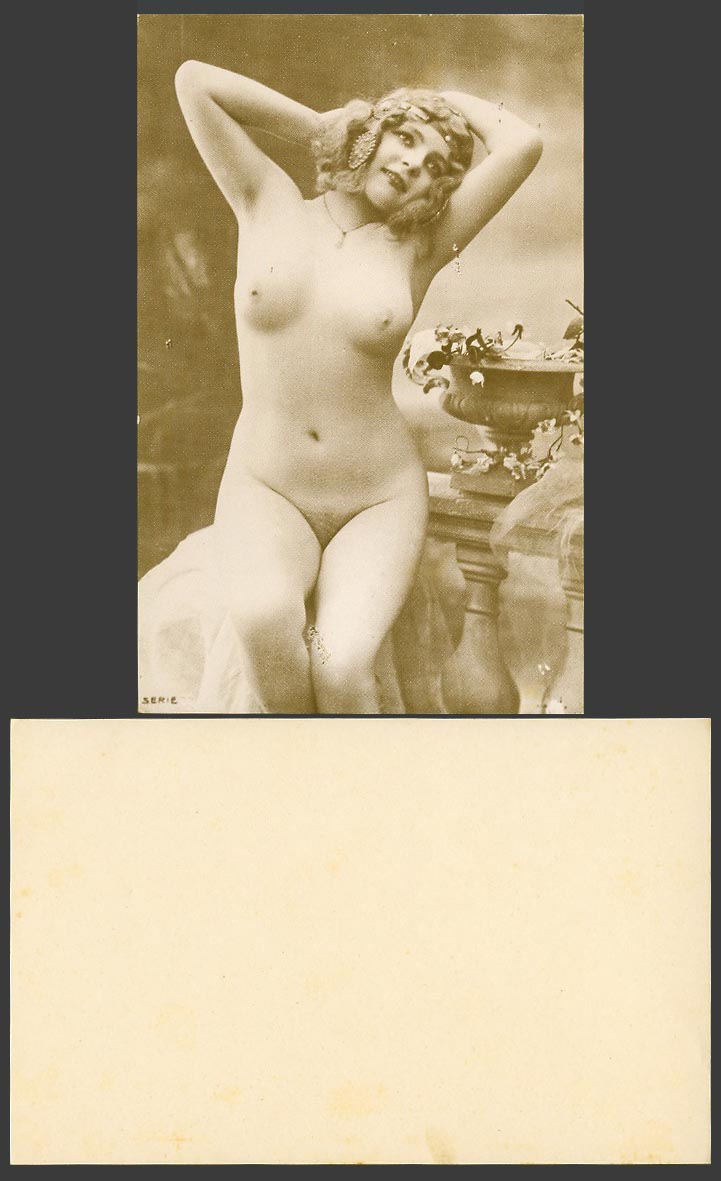 French Risque Erotic - Nude Naked Girl Woman Lady, Bare Breasts Flowers Postcard