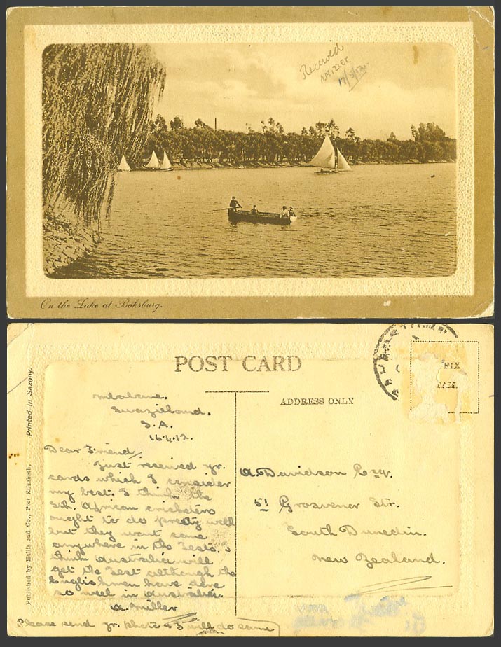 South Africa 1912 Old Postcard Boating on The Boksburg Lake Sailing Boats Yachts