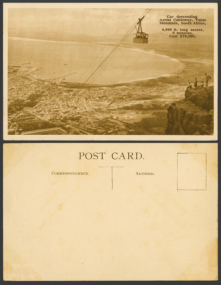 South Africa Old Postcard Cable-Car Car Descending Aerial Tramway Table Mountain