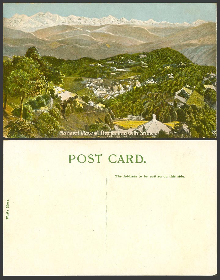 India Old Colour Postcard General Views of Darjeeling with Snows Snow, Mountains