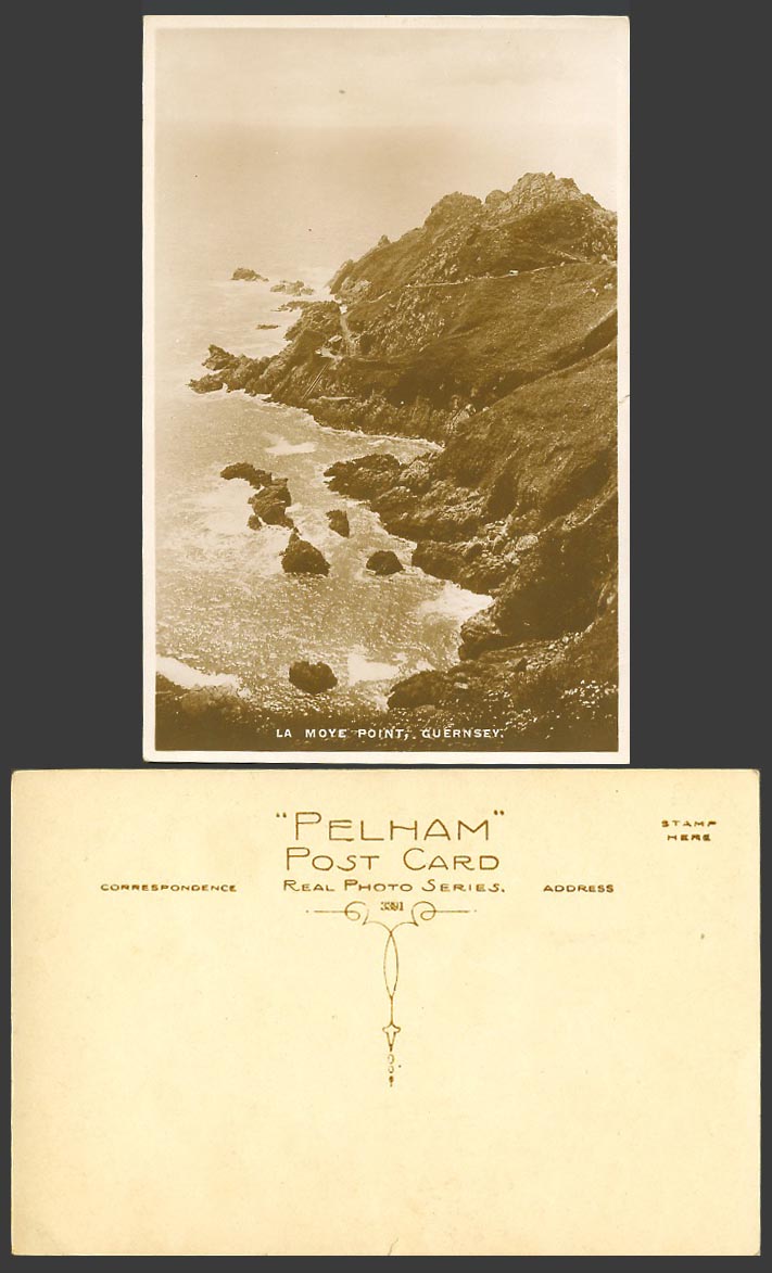 Guernsey Old Real Photo Postcards La Moye Point, Rocks Cliffs Waves, Pelham 3391