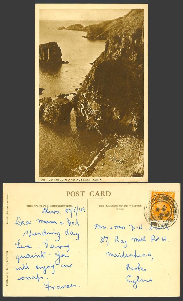 Sark 1948 Old Postcard Port du Moulin and Autelet, Arch Arched Rock Cliffs Coast