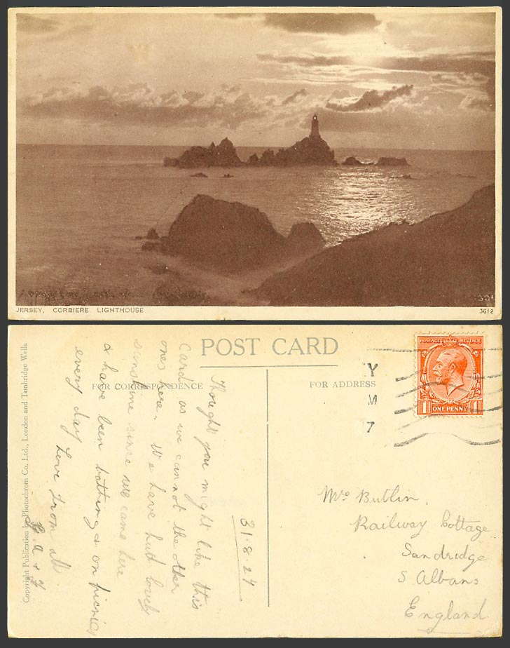 Jersey 1927 Old Postcard La Corbiere Lighthouse, Rocks SEaside Panorama No. 3612