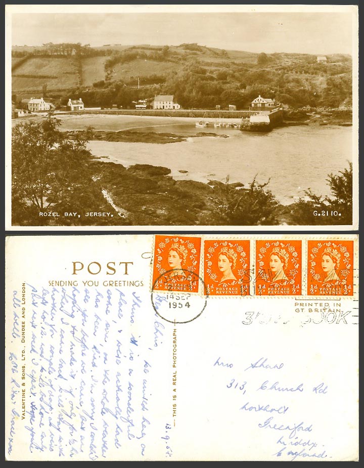 Jersey 1/2d x 4 1954 Old Real Photo Postcard Rozel Bay, Harbour Boats Pier Jetty