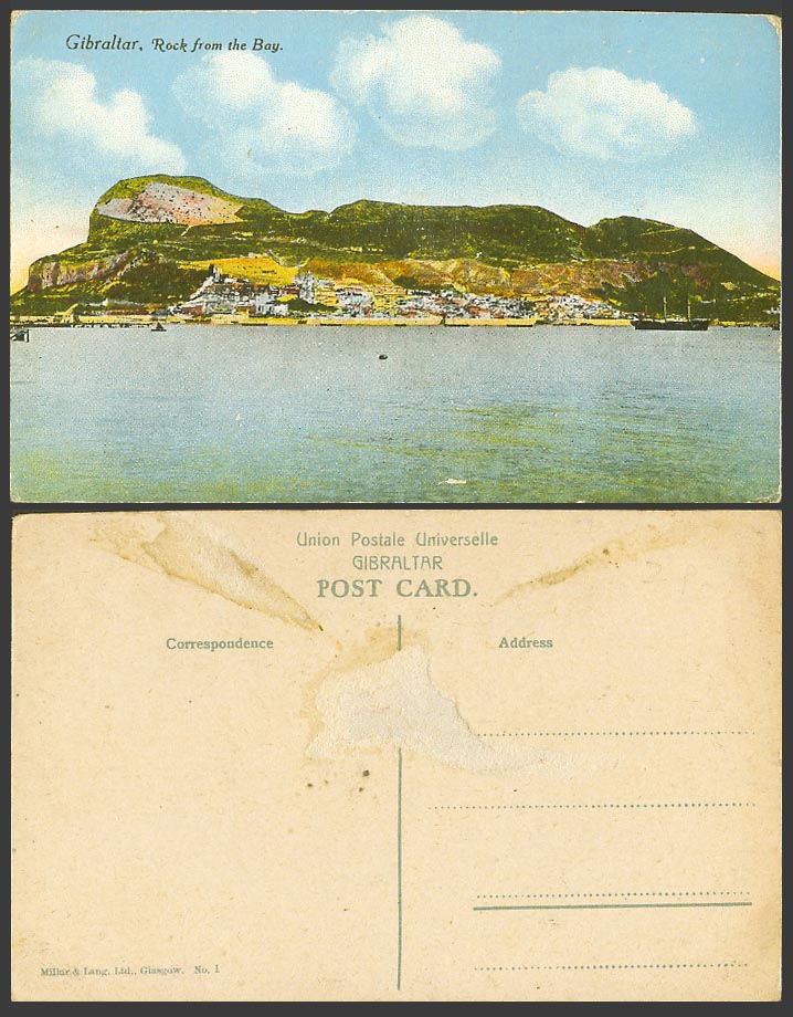 Gibraltar Old Colour Postcard Rock from The Bay Harbour Ships Boats and Panorama