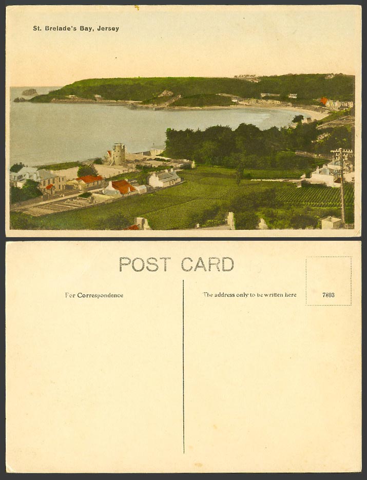 Jersey Old Colour Postcard St. Brelades Bay, Beach Seaside Panorama, Round Tower