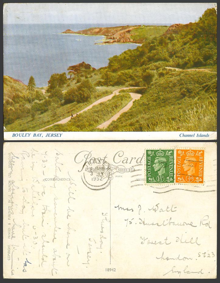 Jersey 1952 Old Colour Postcard BOULEY BAY - Coastal Panorama - Channel Islands
