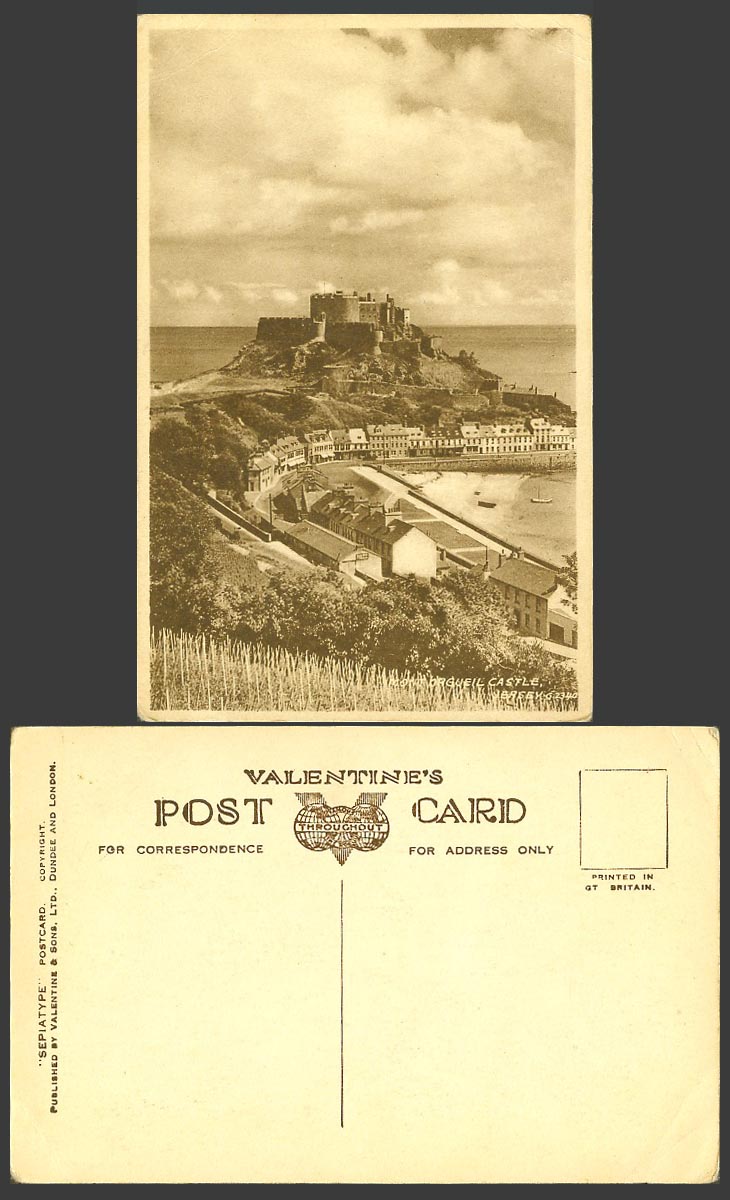 Jersey Old Postcard Mount Orgueil Castle Gorey Harbour Boats Panorama Valentines