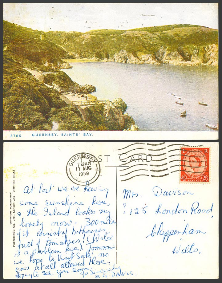 Guernsey 1959 Old Postcard Saint's Saints Bay Boats Bridge Seaside Panorama 6785