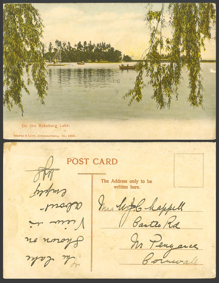 South Africa Old Colour Postcard Boating on The Boksburg Lake Boats Braune &Levy