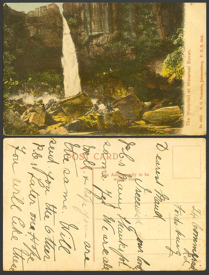 South Africa Old Colour Postcard The Waterfall at Waterval Boven Rocks, Emgwenya