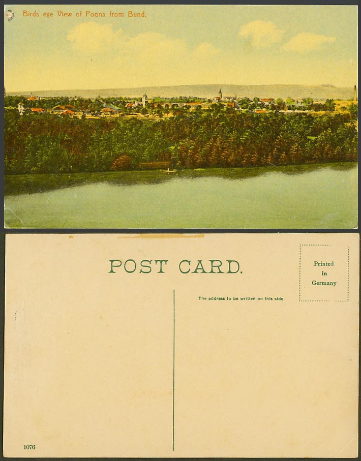 India Old Colour Postcard Birds' Eye View of Poona from Bund General View N.1076