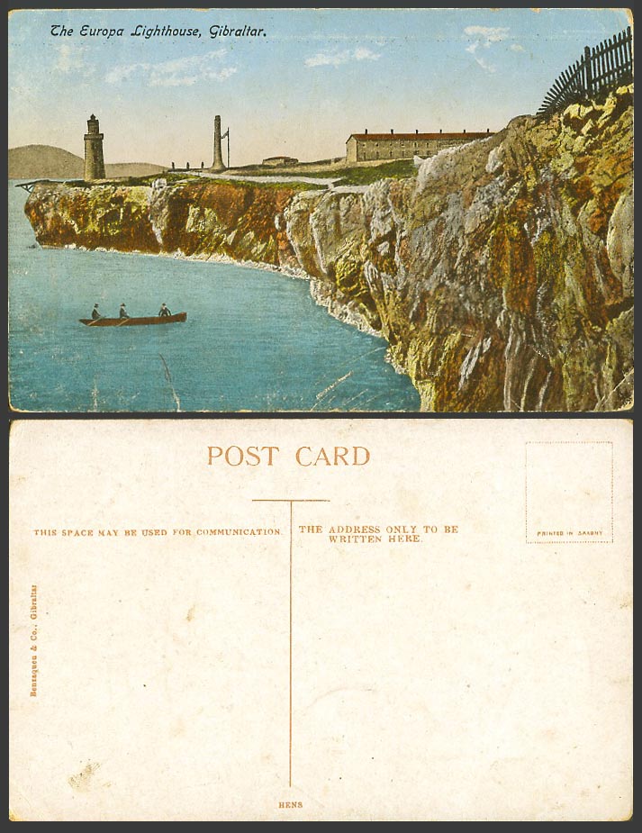 Gibraltar Old Colour Postcard The Europa Lighthouse Point Rowing Boat Rock Cliff