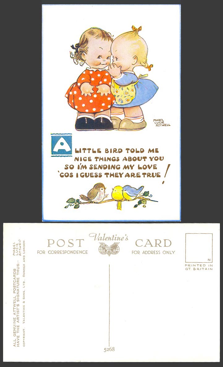 MABEL LUCIE ATTWELL Old Postcard Little Bird Told, I'm Sending My True Love 5268