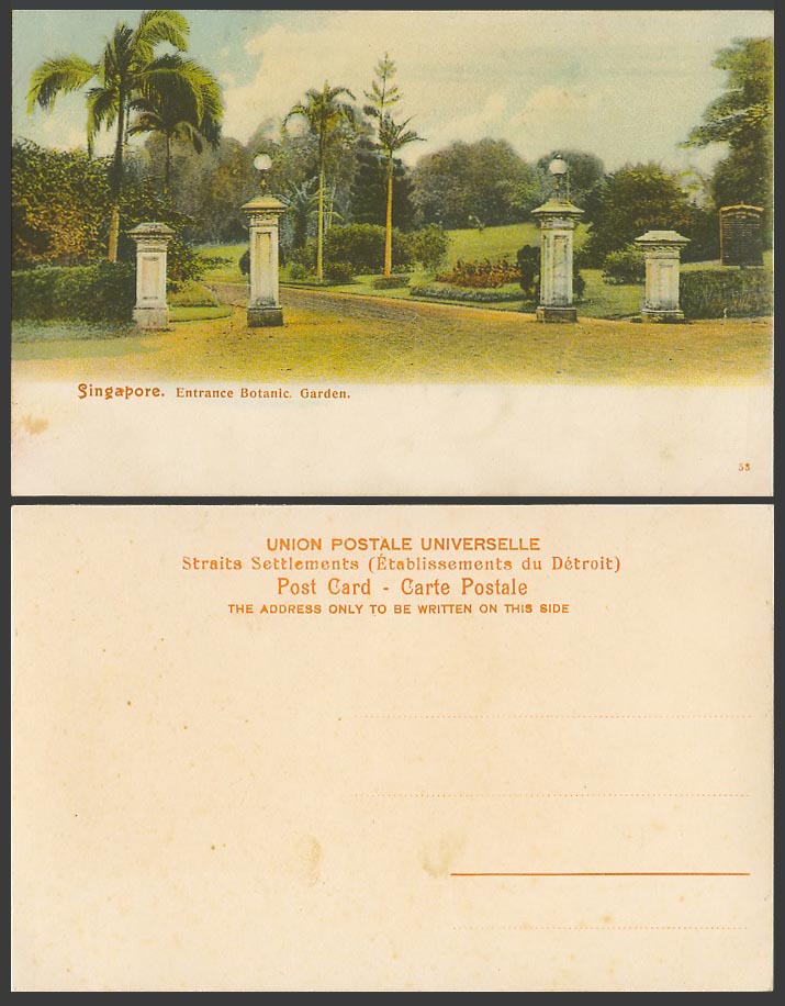 Singapore Old Colour Postcard Entrance Botanical Garden Botanic Gardens Palms 53
