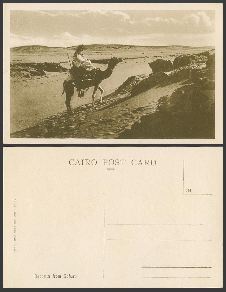 Egypt Old Postcard Camel Rider Departure Departur from Sahara Desert, Sand Dunes